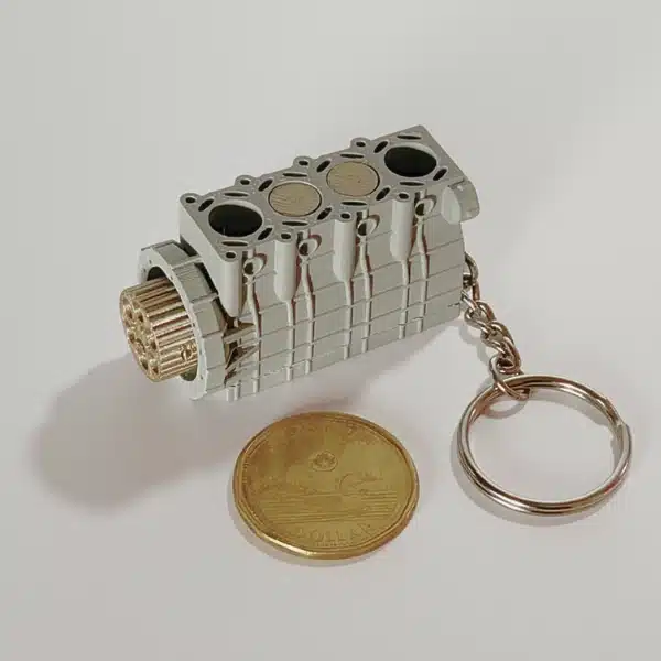 Automotive Accessories 4 Cylinder Engine Keychain - Grey & Gold