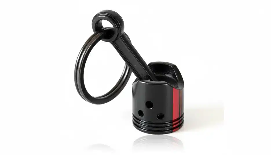 A black realistic piston keychain.