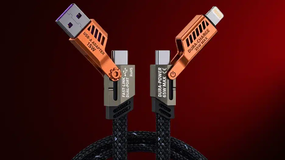 4 in 1 multi charging cable with usb a lightning and usb c connectors designed for car use to charge multiple devices with durable braided design.