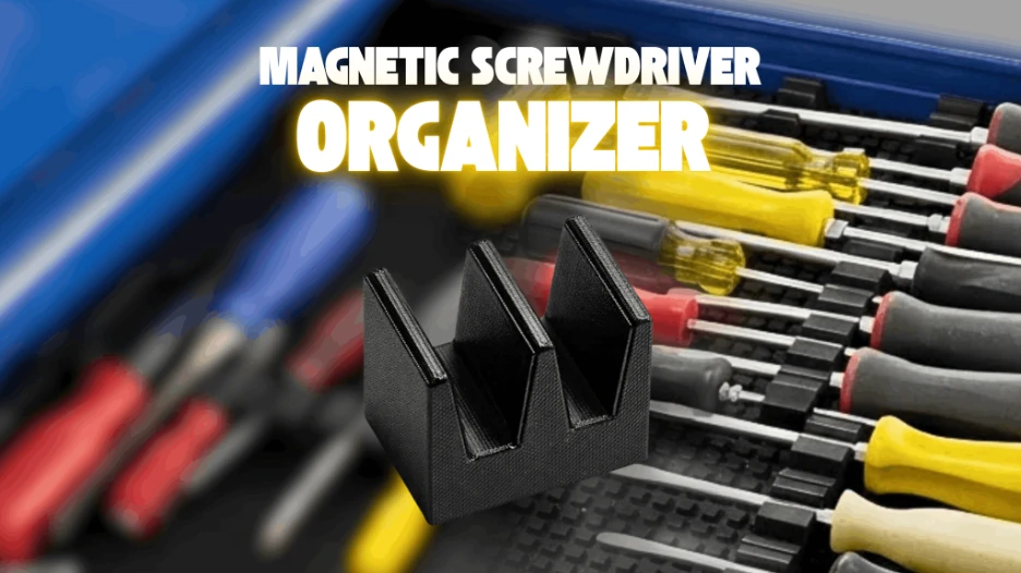 Magnetic screwdriver organizer holding multiple screwdrivers securely inside a blue toolbox drawer with a modular tool mat system for organized storage.
